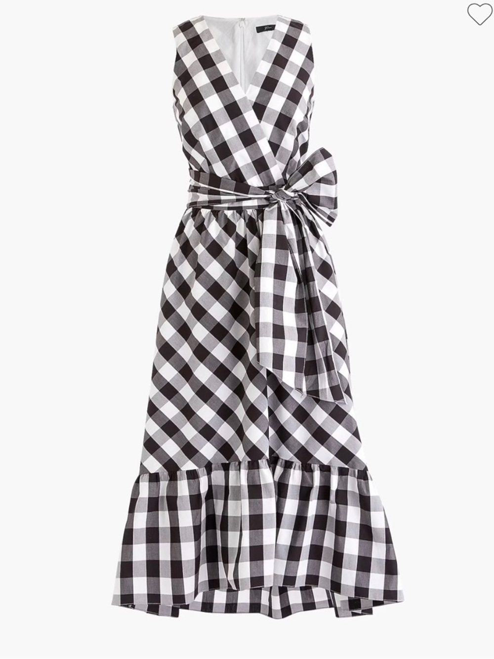 J crew Sleeveless faux-wrap dress in gingham cotton poplin size 0 black & white